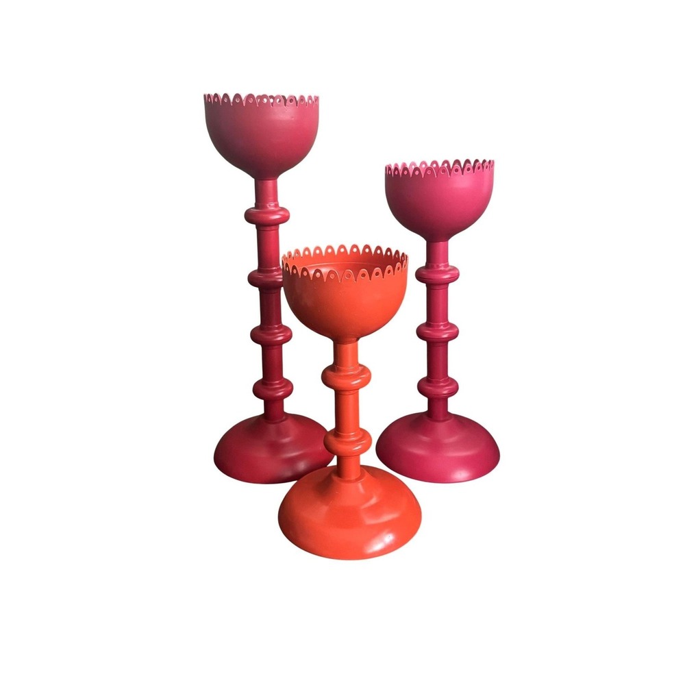 Vintage IKEA Harfin Metal Candlesticks Katarina Andersson Red Pink Orange